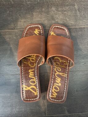 Sam Edelman Tan Leather Wide-Band Slide Sandals